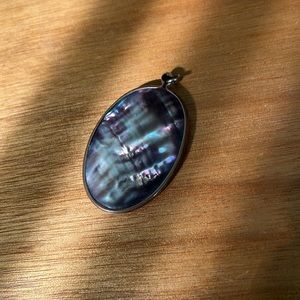 Vintage Oval Abolone Seashell ~ Pendant Stunning Piece with brass wrap